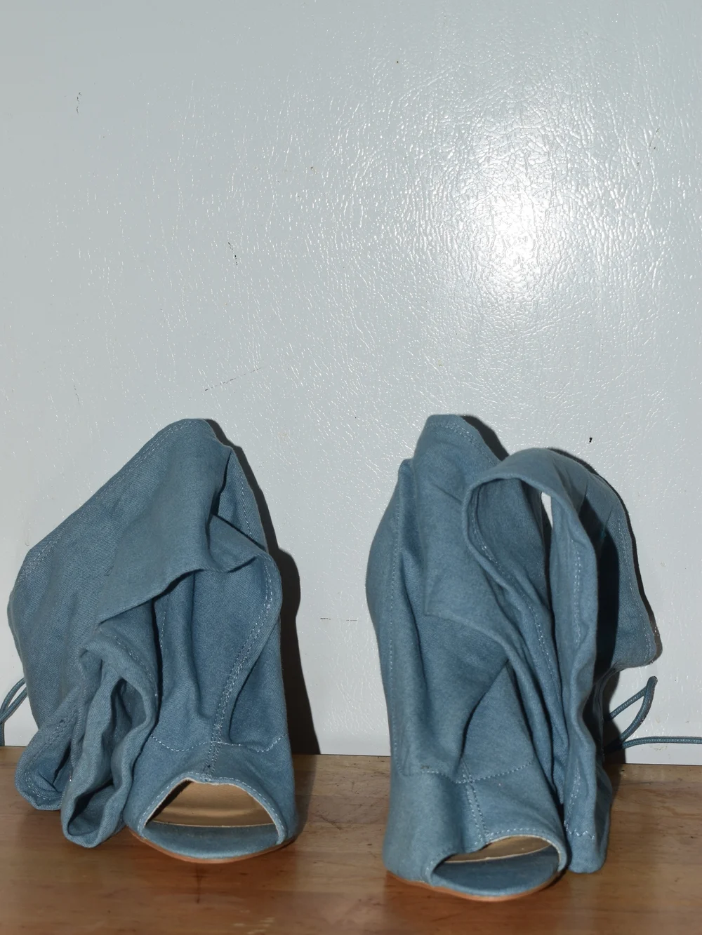 Fashion Nova Light Blue Over-the-Knee Peep-Toe Block Heel Boots